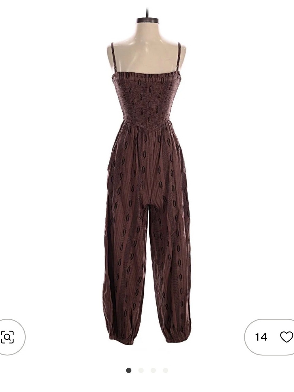 By Anthropologie- Smocked Bodice Wide-Leg Jumpsuit in Chocolate Brown